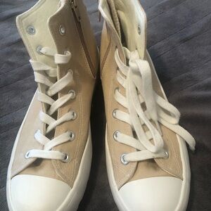 Sincerely Jules High-Top Beige Sneakers with White Laces